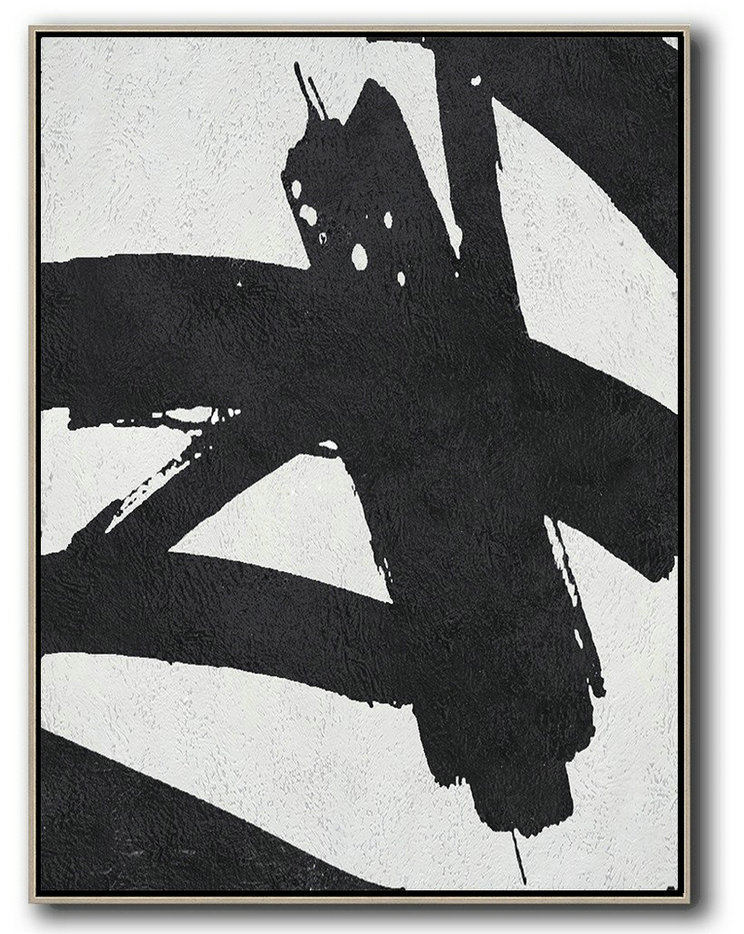 Huge Wall Decor,Black And White Minimal Painting On Canvas,Hand Paint Abstract Painting #I4S2